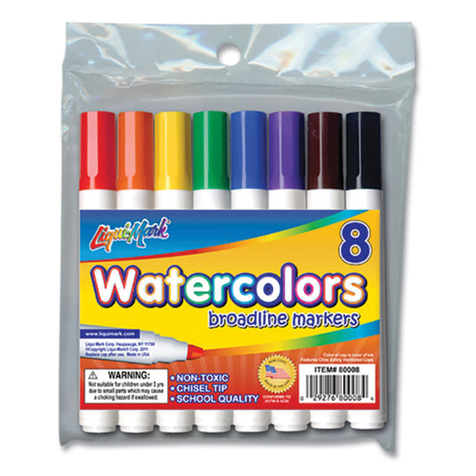 Liqui-Mark Broadline Watercolor Markers, Broad Chisel Tip, Assorted Colors, 8/Set (80008)