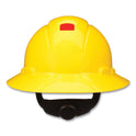 3M SecureFit Full Brim Hard Hat with Uvicator, Four-Point Ratchet Suspension, Yellow (H802SFRUV)