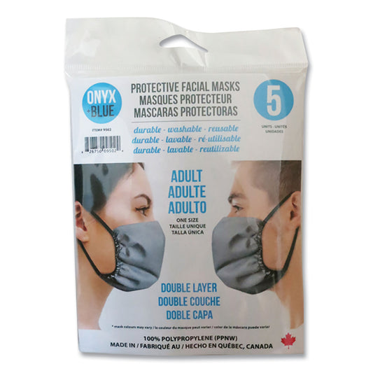 ONYX + BLUE Protective Face Mask, Polypropylene, One Size Fits All, 5/Pack (9502)