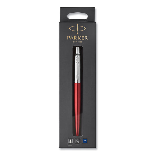 Parker Jotter Ballpoint Pen, Retractable, Medium 0.7 mm, Blue Ink, Kensington Red/Chrome Barrel (1953241)