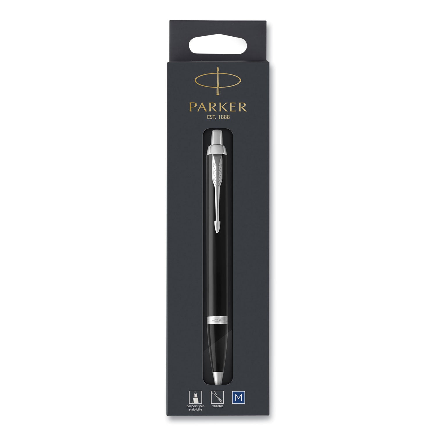 Parker IM Retractable Medium Tip Ballpoint Pen, 0.7 mm, Blue Ink, Black/Chrome Barrel (1975554)