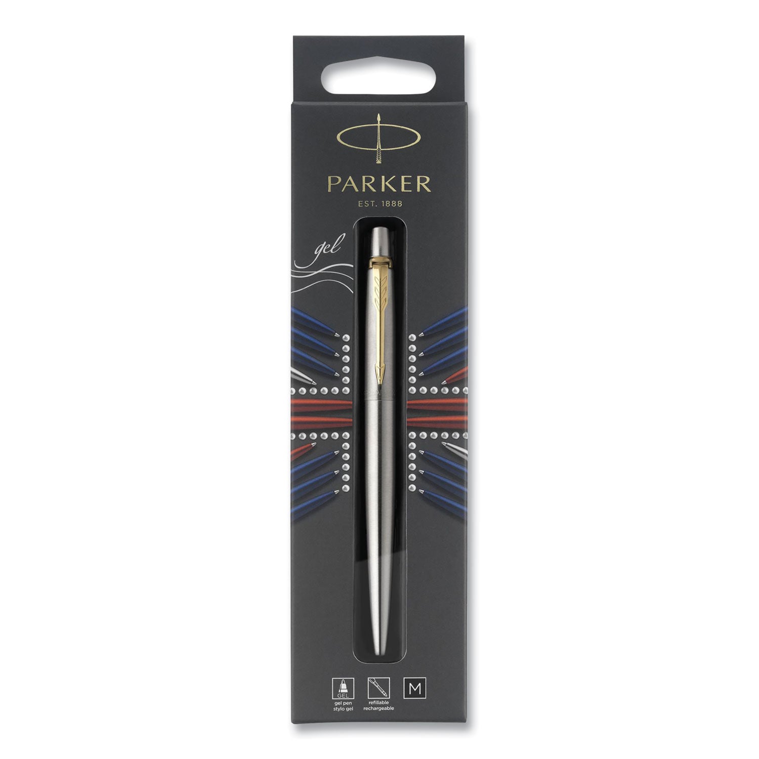 Parker Jotter Rollerball Pen, Medium Point 0.7 mm, Black Ink, Stainless Steel Barrel (2020672)