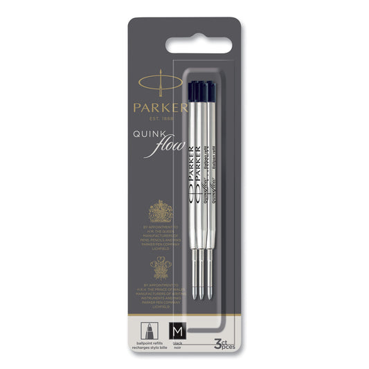 Quinkflow Refill for Parker Ballpoint Pen, Medium Tip, Black Ink, 3/Pack (2119151)