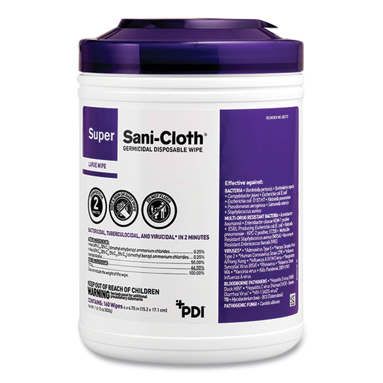 Super Sani-Cloth Germicidal Disposable Wipes, Extra-Large, 1-Ply, 7.5" x 15", Unscented, White, 75/Pack (P86984)