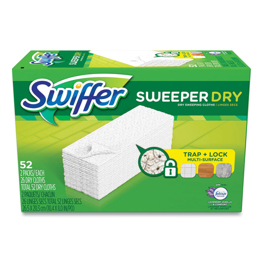 Swiffer Dry Refill Cloths, 1-Ply, 10.63" x 8", Lavender and Vanilla, White, 52/Box (99039)