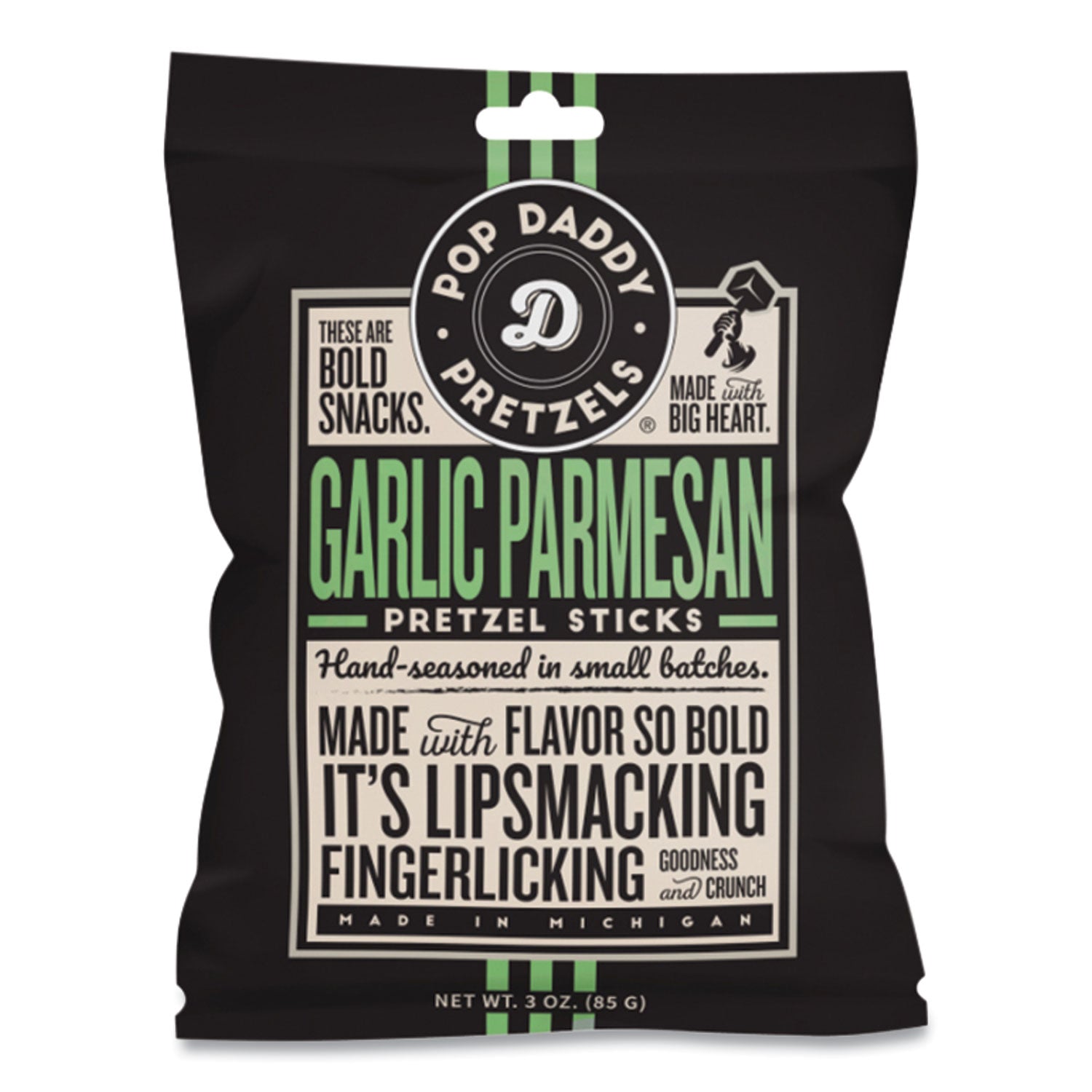 Pop Daddy Garlic Parmesan Pretzel Sticks, 3 oz Bag, 15/Carton (00557)