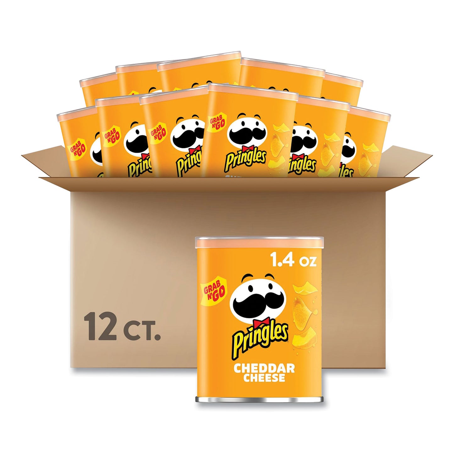 Pringles Grab & Go Cheddar Cheese Crisps, 1.4 oz Can, 12 Carton (84556)