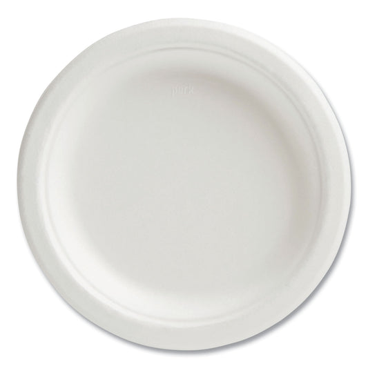 Perk PFAS-Free Compostable Bagasse Plates, 6" dia, White, 250/Pack (61286)