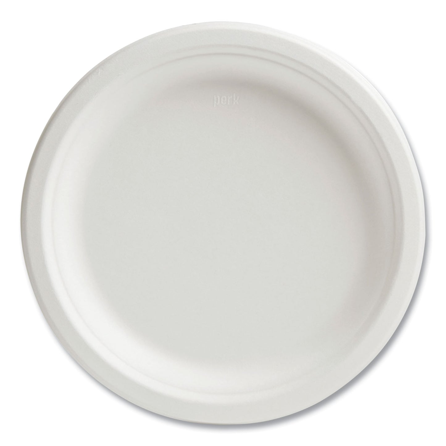 Perk PFAS-Free Compostable Bagasse Plates, 9" dia, White, 250/Pack (61287)