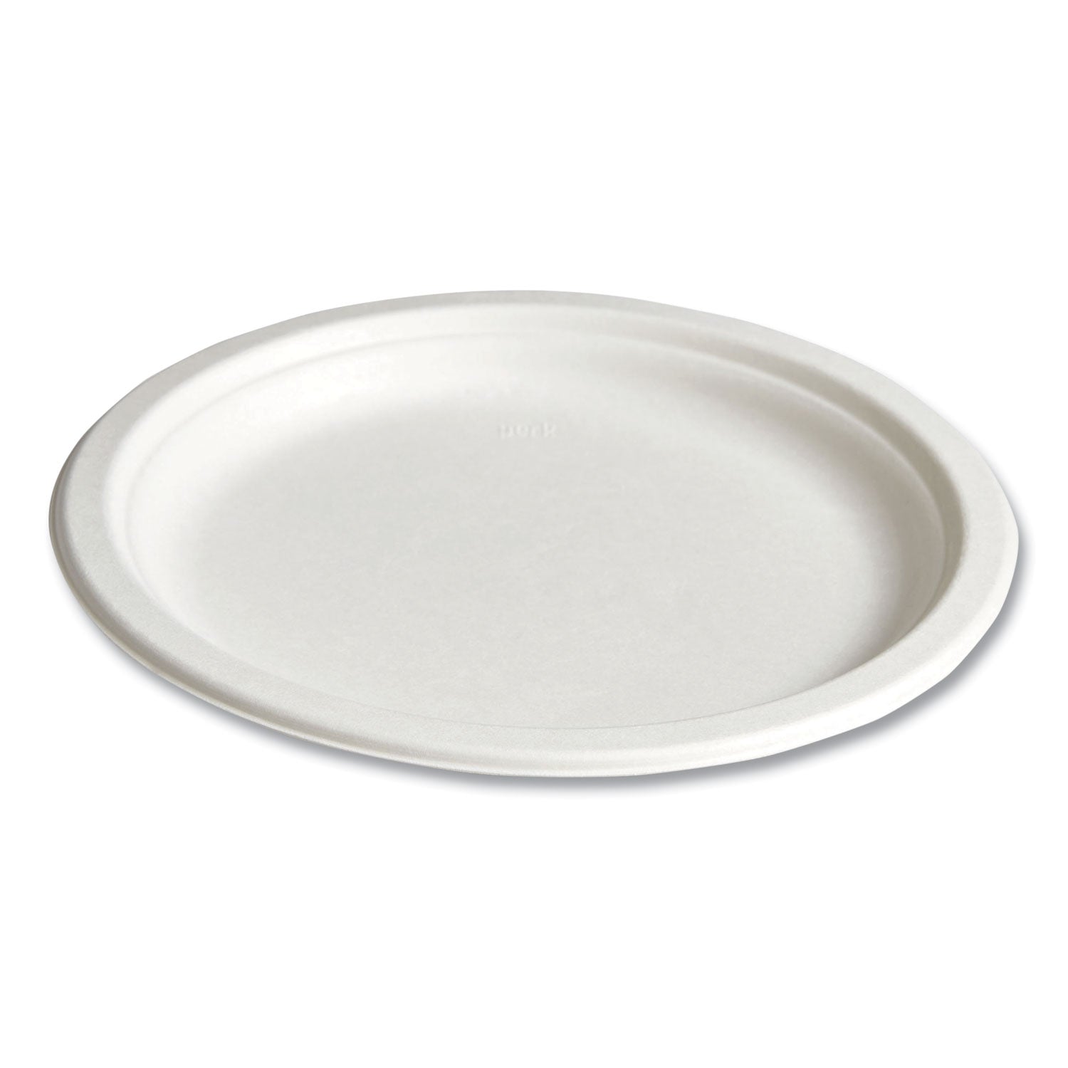 Perk PFAS-Free Compostable Bagasse Plates, 9" dia, White, 250/Pack (61287)