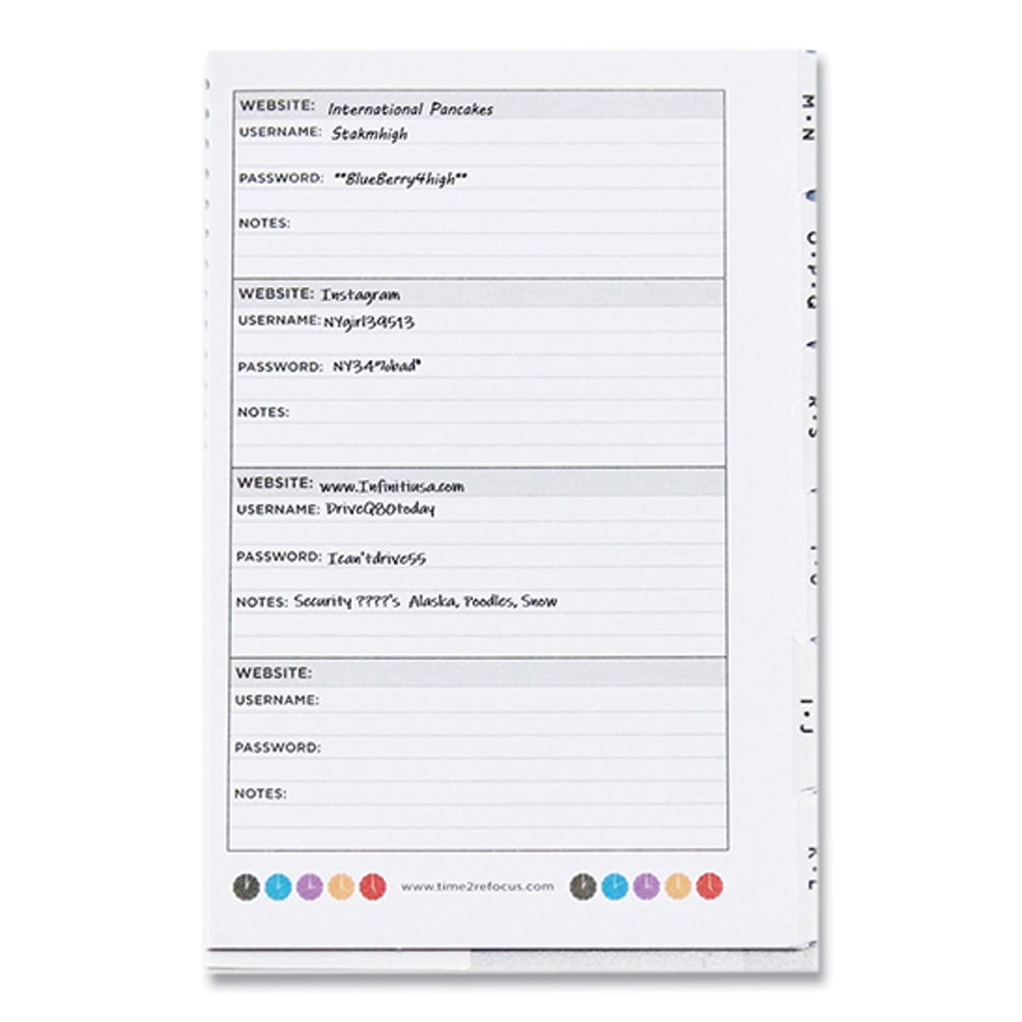 Re-focus the Creative Office Pocket-Style Password Log Book, 480 Total Entries, 4 Entries/Page, White/Red Poly Cover, (60) 7 x 5.5 Sheets (MINIPWBOOKRE)