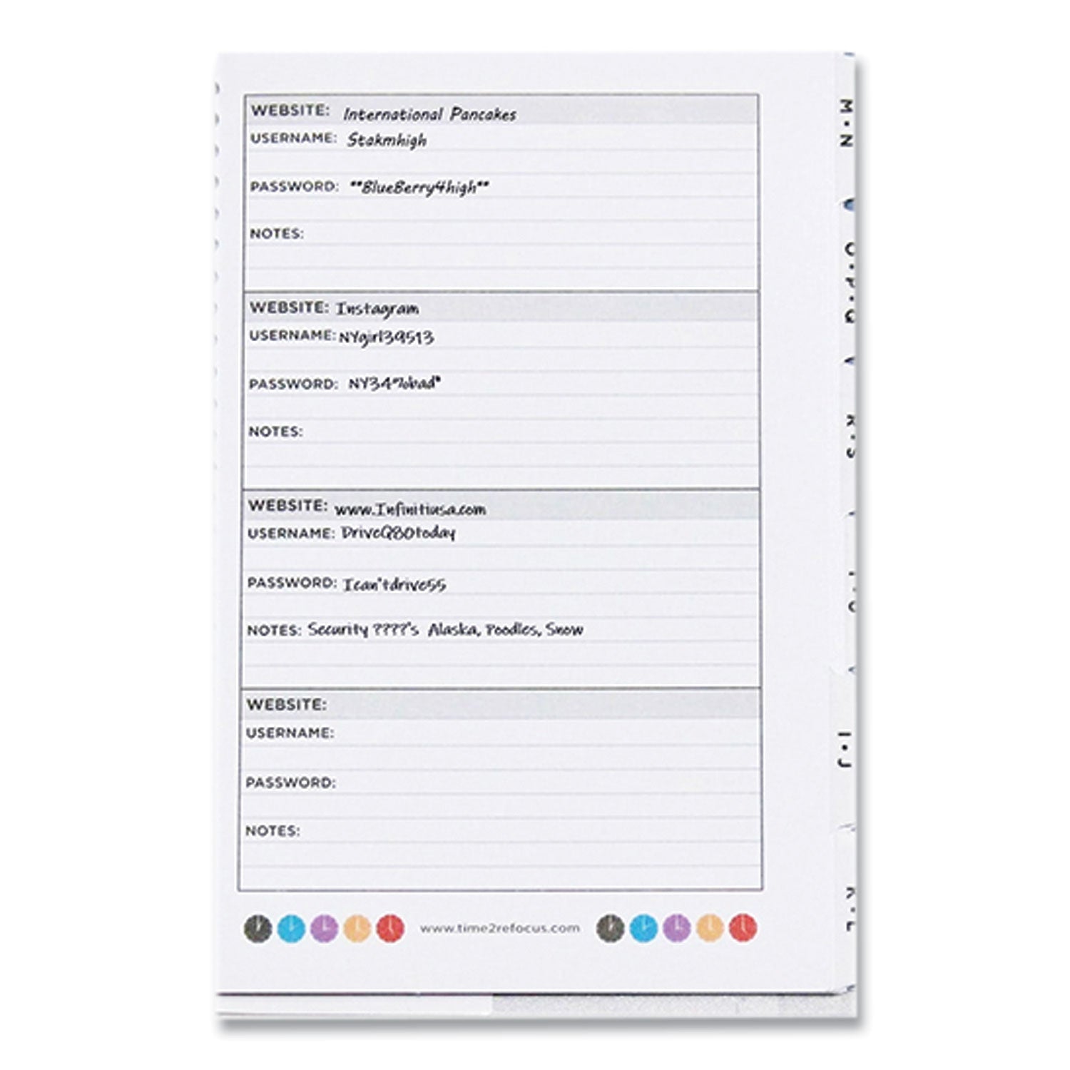 Re-focus the Creative Office Pocket-Style Password Log Book, 480 Total Entries, 4 Entries/Page, White/Red Poly Cover, (60) 7 x 5.5 Sheets (MINIPWBOOKRE)