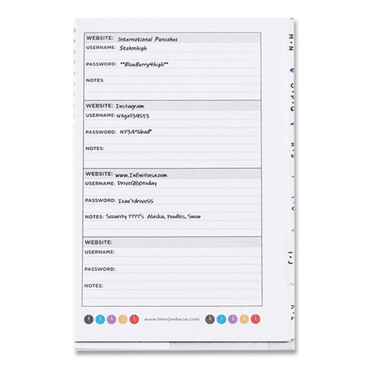 Re-focus the Creative Office Pocket-Style Password Log Book, 480 Total Entries, 4 Entries/Page, White/Red Poly Cover, (60) 7 x 5.5 Sheets (MINIPWBOOKRE)