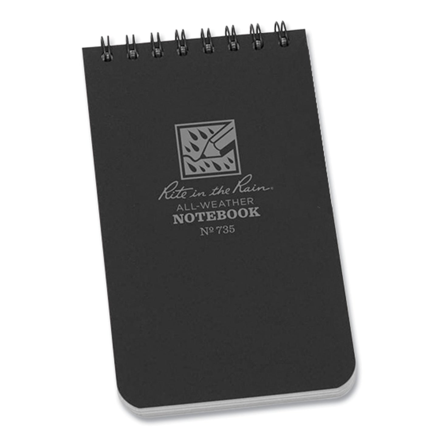 Rite in the Rain All-Weather Wire-O Notepad, Universal: Narrow Rule and Quadrille Rule, Black Cover, 50 White 3 x 5 Sheets (735)