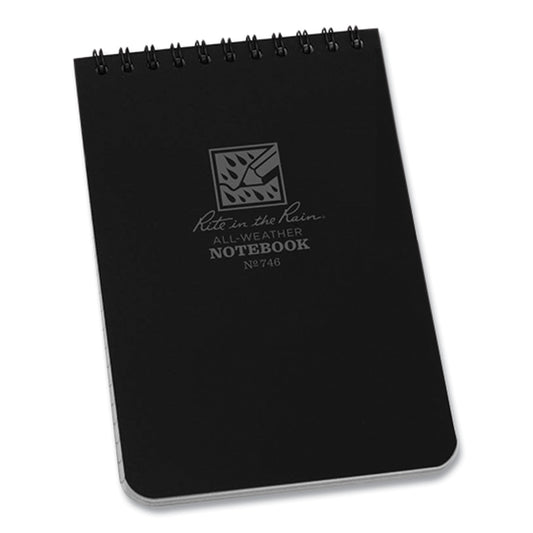 Rite in the Rain All-Weather Wire-O Notepad, Universal: Narrow Rule and Quadrille Rule, Black Cover, 50 White 4 x 6 Sheets (746)