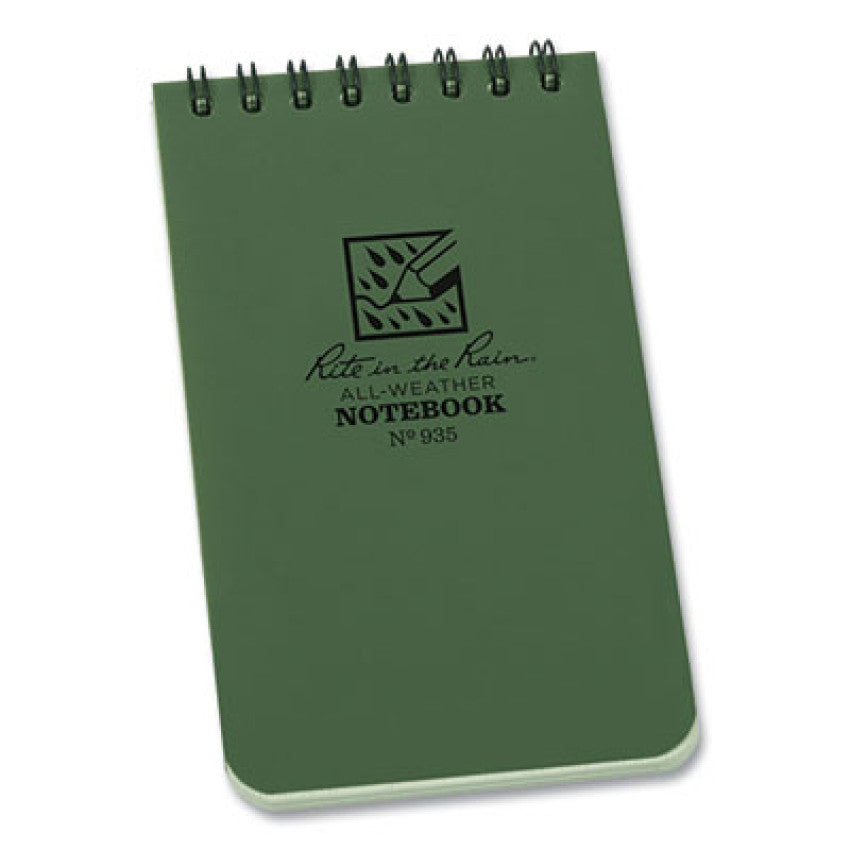 Rite in the Rain All-Weather Wire-O Notepad, Universal: Narrow Rule and Quadrille Rule, Dark Green Cover, 50 White 3 x 5 Sheets (935)