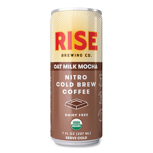 RISE Brewing Co. Nitro Cold Brew Latte, Oat Milk Mocha, 7 oz Can, 12/Carton (00049)