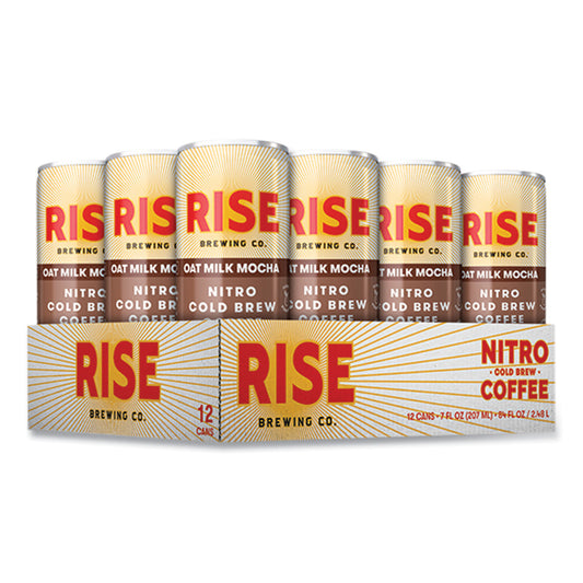 RISE Brewing Co. Nitro Cold Brew Latte, Oat Milk Mocha, 7 oz Can, 12/Carton (00049)