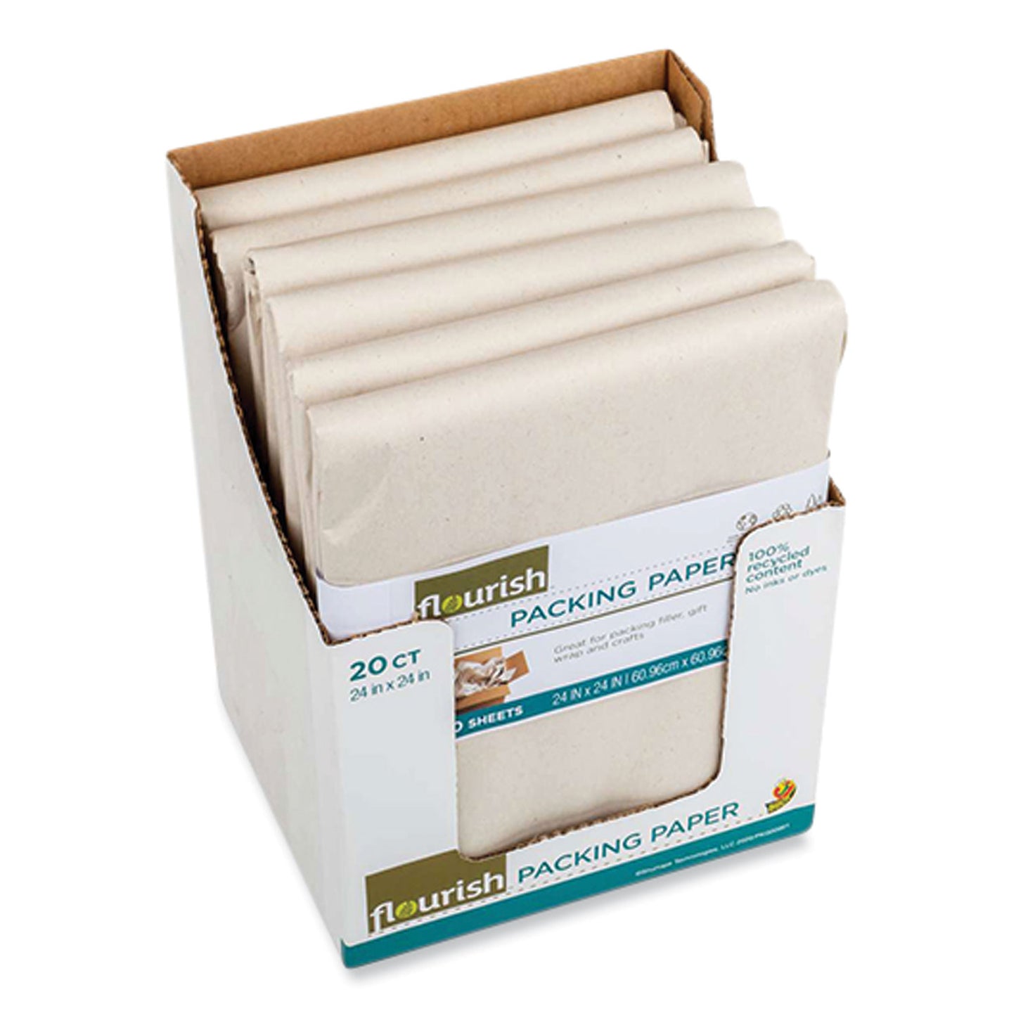 Flourish 100% Recycled Paper Packing Sheets, 24" x 24", Natural, 20/Pack (287431)