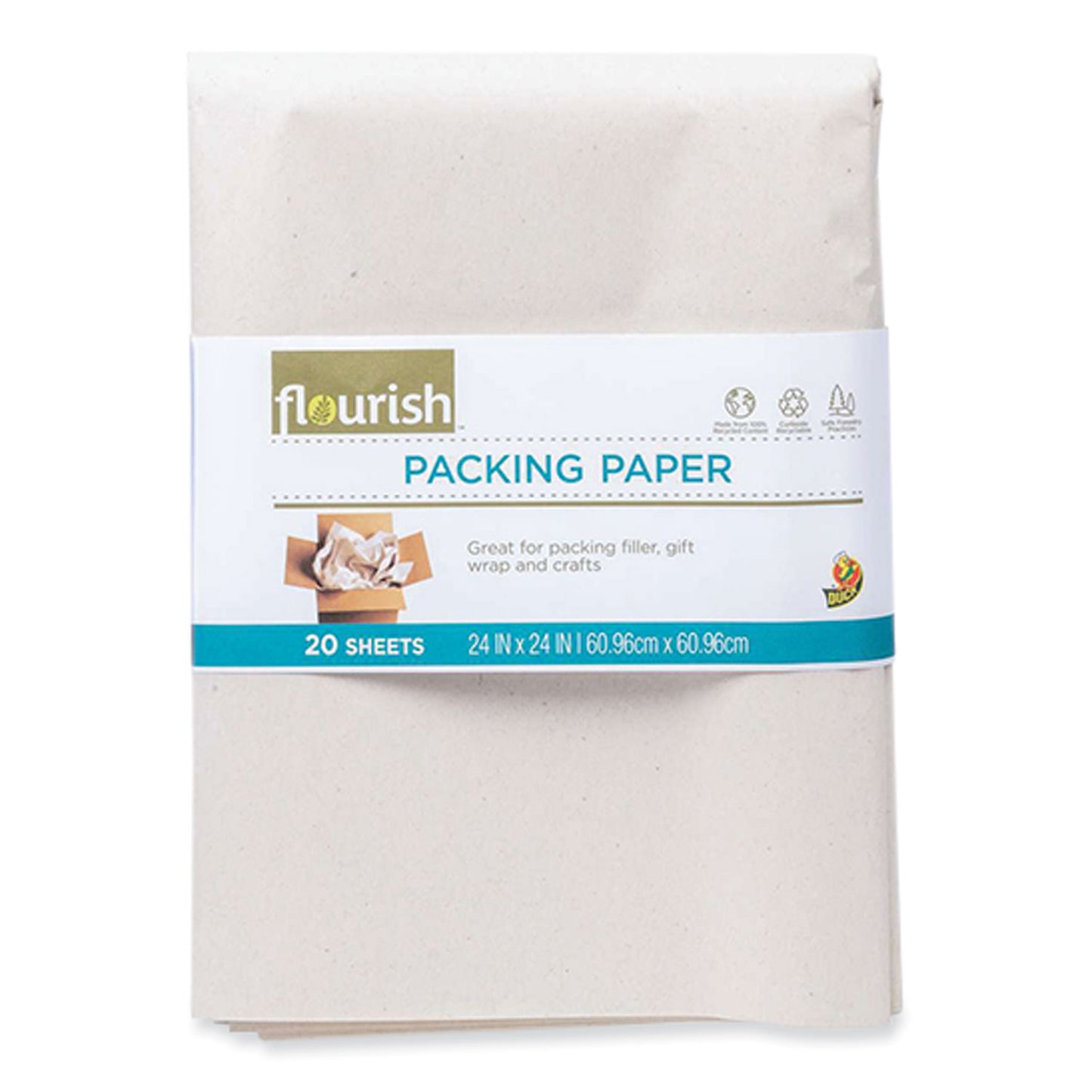 Flourish 100% Recycled Paper Packing Sheets, 24" x 24", Natural, 20/Pack (287431)