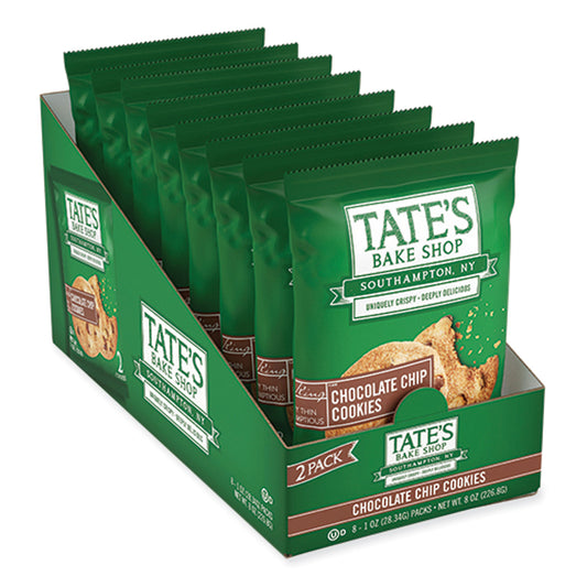 TATES BAKE SHOP Chocolate Chip Cookies Snack Packs, 1 oz Pack, 2 Cookies/Pack, 8 Packs/Box, 2 Boxes/Carton (07134)