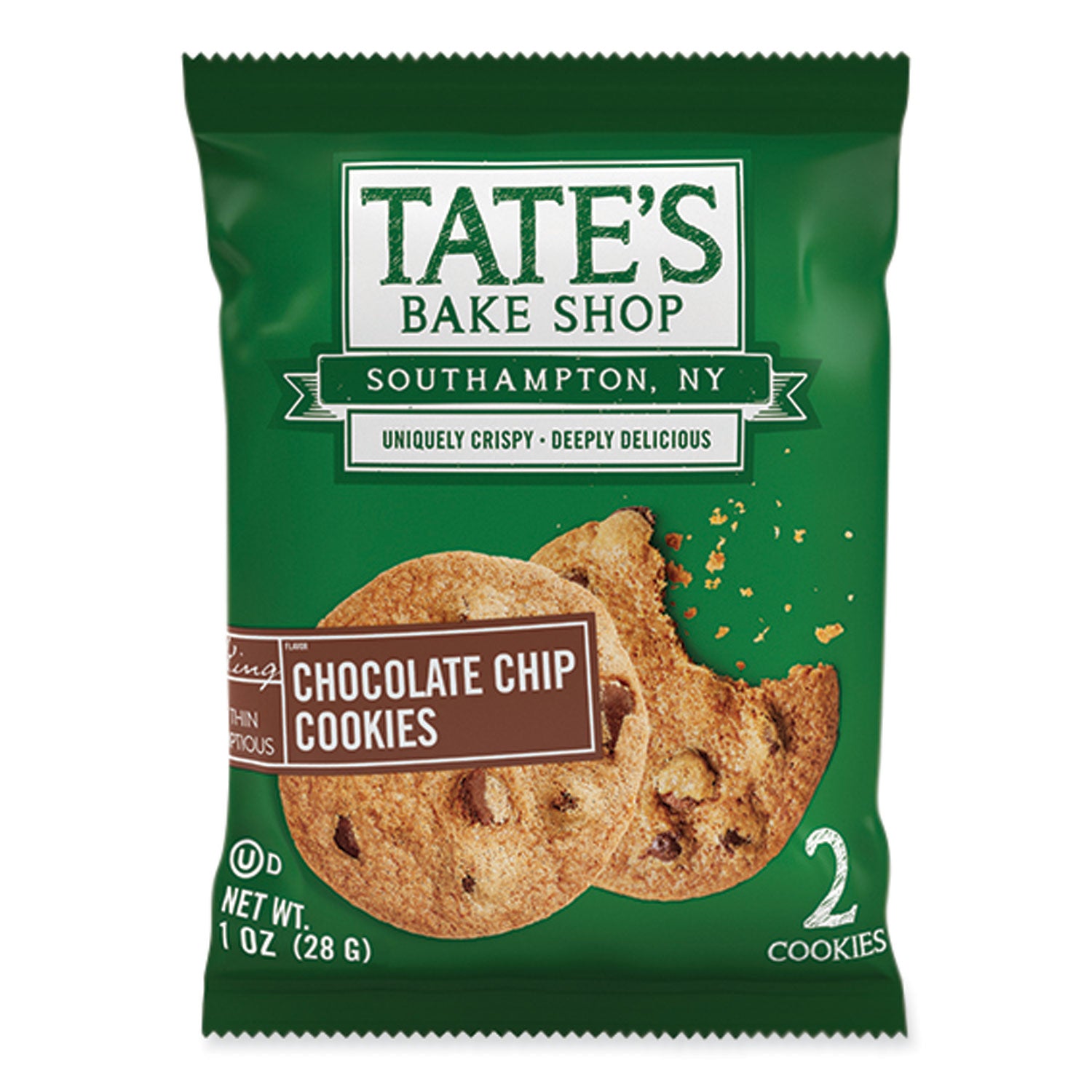 TATES BAKE SHOP Chocolate Chip Cookies Snack Packs, 1 oz Pack, 2 Cookies/Pack, 8 Packs/Box, 2 Boxes/Carton (07134)