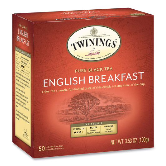 TWININGS Tea Bags, English Breakfast, 3.53 oz, 50/Box (78221)