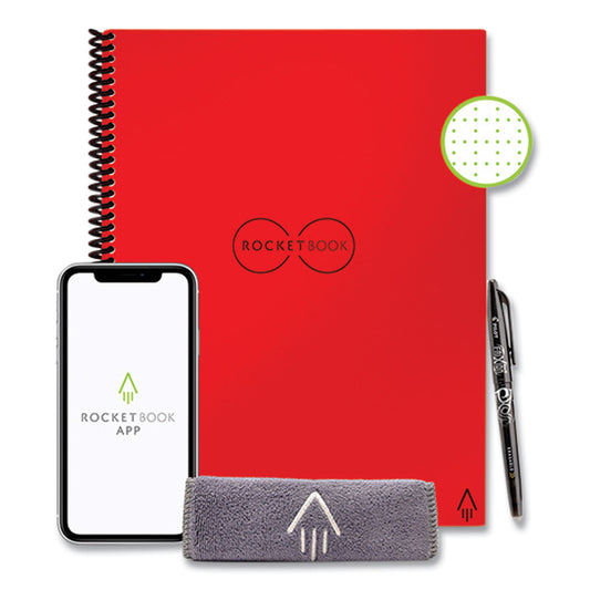 Rocketbook Core Smart Notebook, Dotted Rule, Red Cover, (16) 11 x 8.5 Sheets (EVRLKCBG)