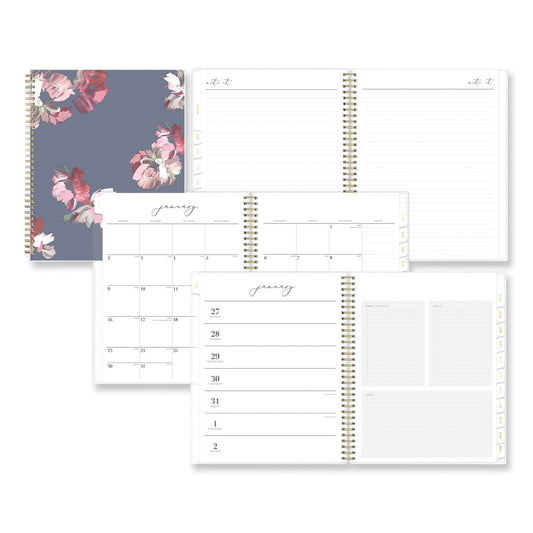 Blue Sky Life Note-It Leah Weekly/Monthly Notes Planner, Floral Artwork, 11 x 8.5, Gray/Pink/White Cover, 12-Month (Jan to Dec): 2025 (139479)