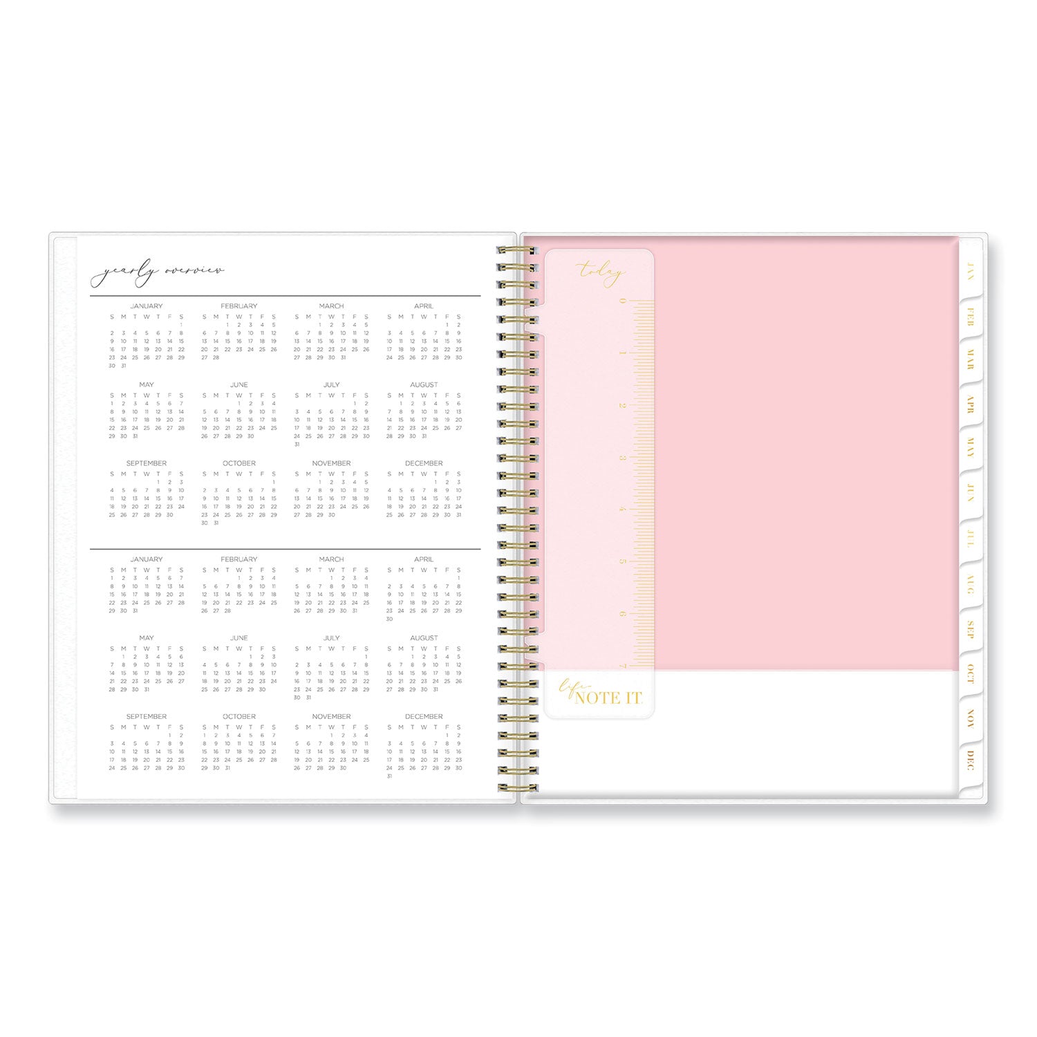 Blue Sky Life Note-It Leah Weekly/Monthly Notes Planner, Floral Artwork, 11 x 8.5, Gray/Pink/White Cover, 12-Month (Jan to Dec): 2025 (139479)