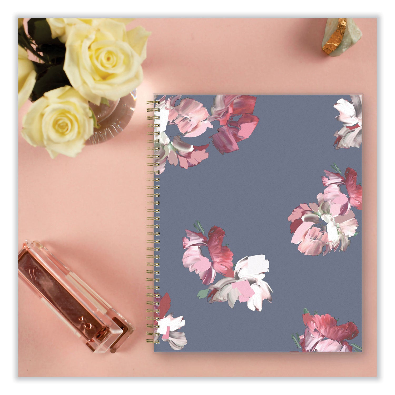 Blue Sky Life Note-It Leah Weekly/Monthly Notes Planner, Floral Artwork, 11 x 8.5, Gray/Pink/White Cover, 12-Month (Jan to Dec): 2025 (139479)