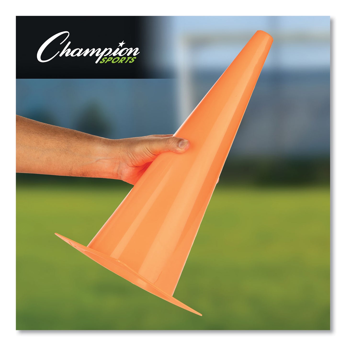 Champion Sports High-Visibility Plastic Cones, 18" Tall, Florescent Orange, 8" x 8" Base (TC18)