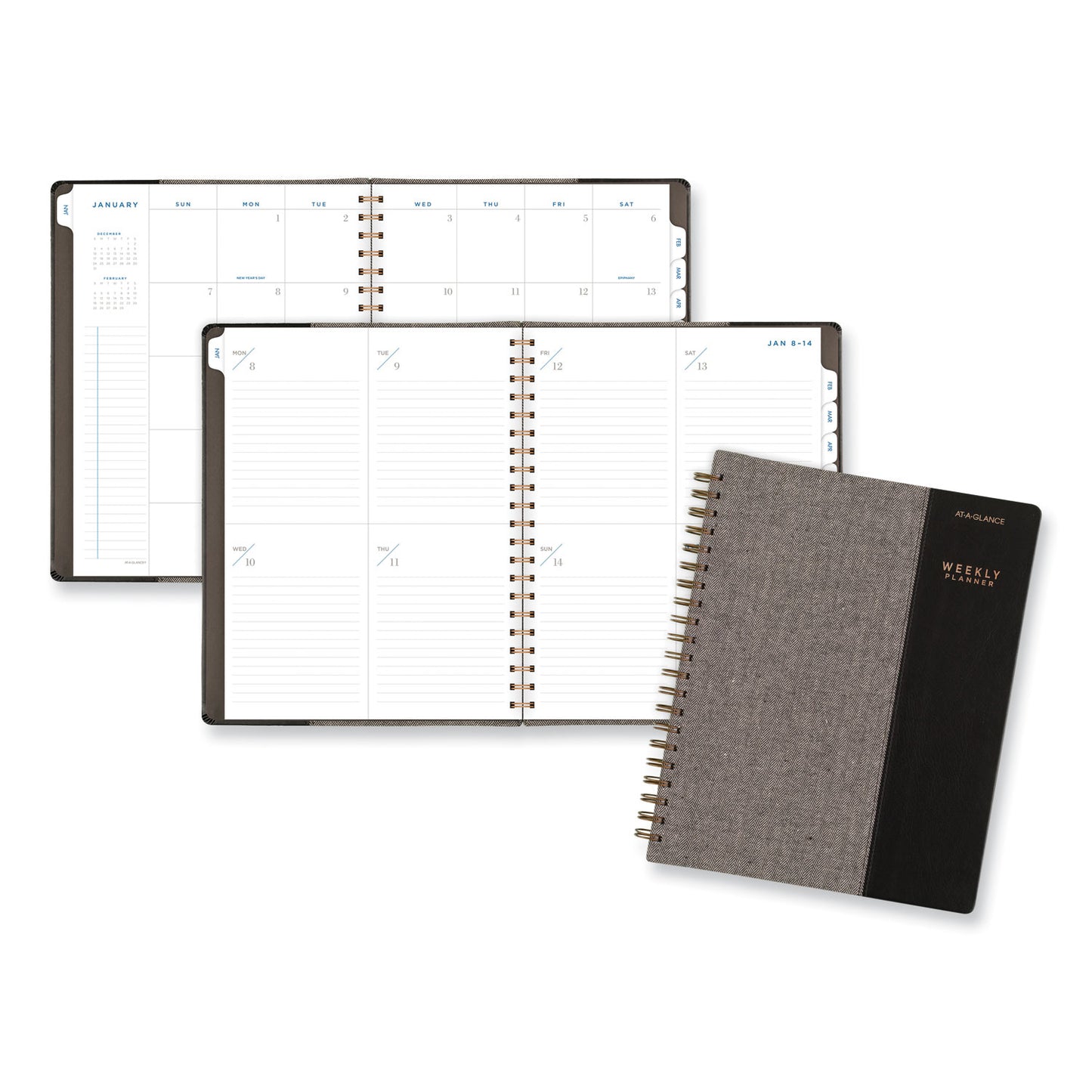 AT-A-GLANCE Signature Collection Black/Gray Felt Weekly/Monthly Planner, 11.25 x 9.5, Black/Gray Cover, 13-Month: Jan 2025 to Jan 2026 (YP90505)