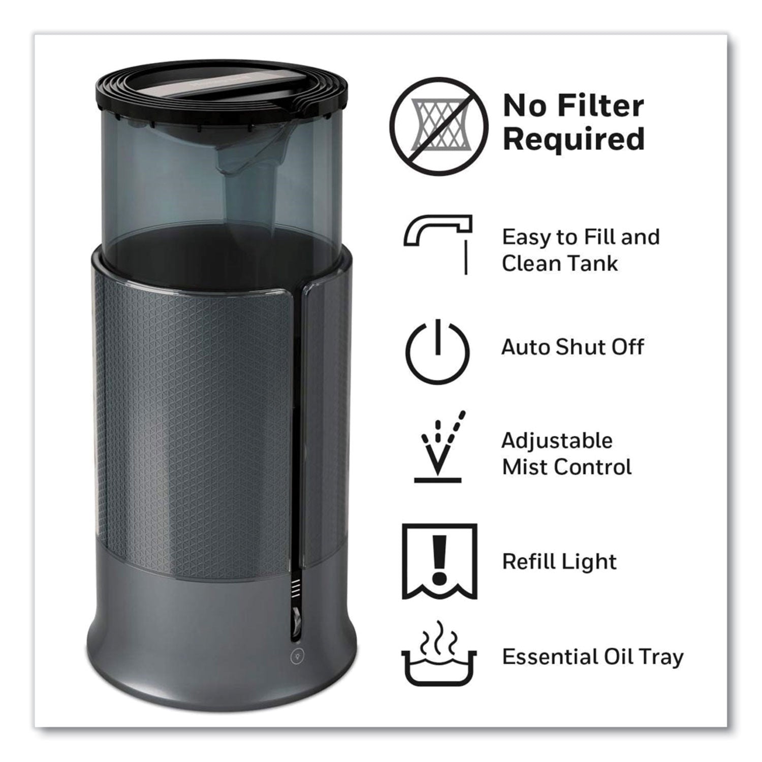 Honeywell Filter Free Ultrasonic Cool Mist Humidifier, 1.25 gal, 8.8 x 8.8 x 13.2, Black (HUL430B)