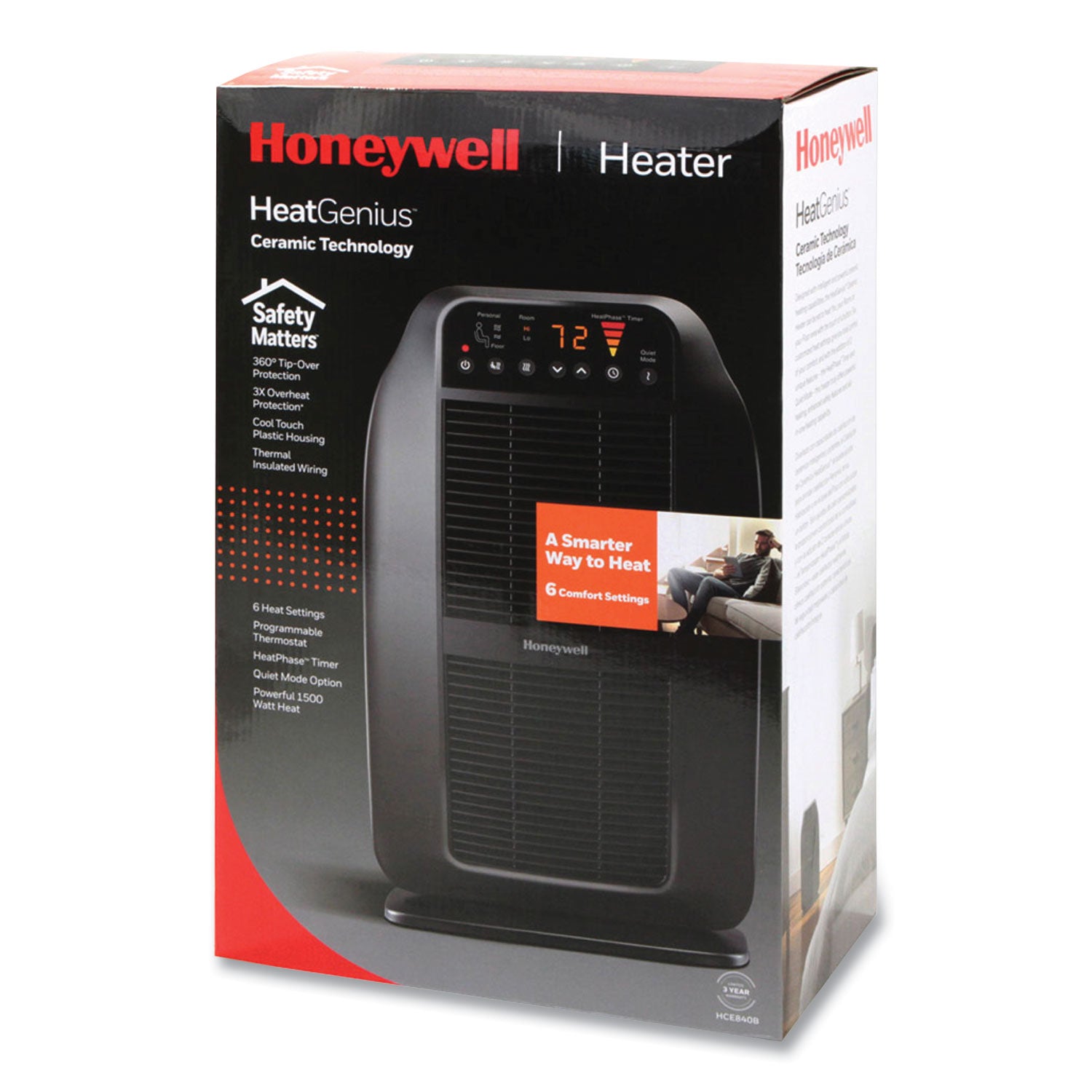 Honeywell Heat Genius Ceramic Portable Heater, 1,575 W, 5.6 x 10.2 x 17.3, Black (HCE840B)