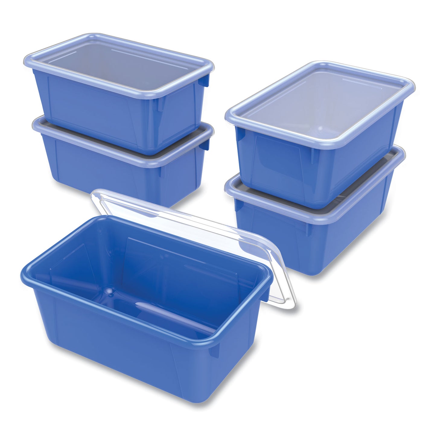 Storex Cubby Bin with Lid, 1 Section, 2 gal, 8.2 x 12.5 x 11.5, Blue, 5/Pack (62408U05C)