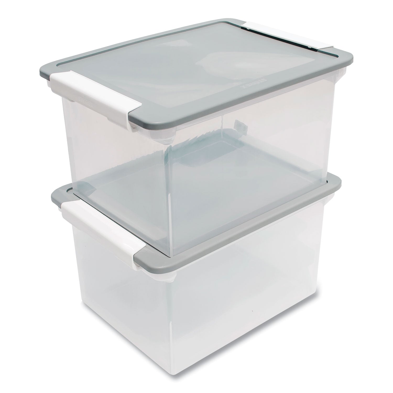 Storex Tote with Locking Handles, Legal/Letter, 13.9" x 18.3" x 10.6", Clear/Silver, 4/Carton (61530U04C)