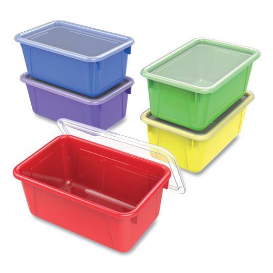 Storex Cubby Bin with Lid, 1 Section, 2 gal, 8.2 x 12.5 x 11.5, Assorted Colors, 5/Pack (62406U05C)