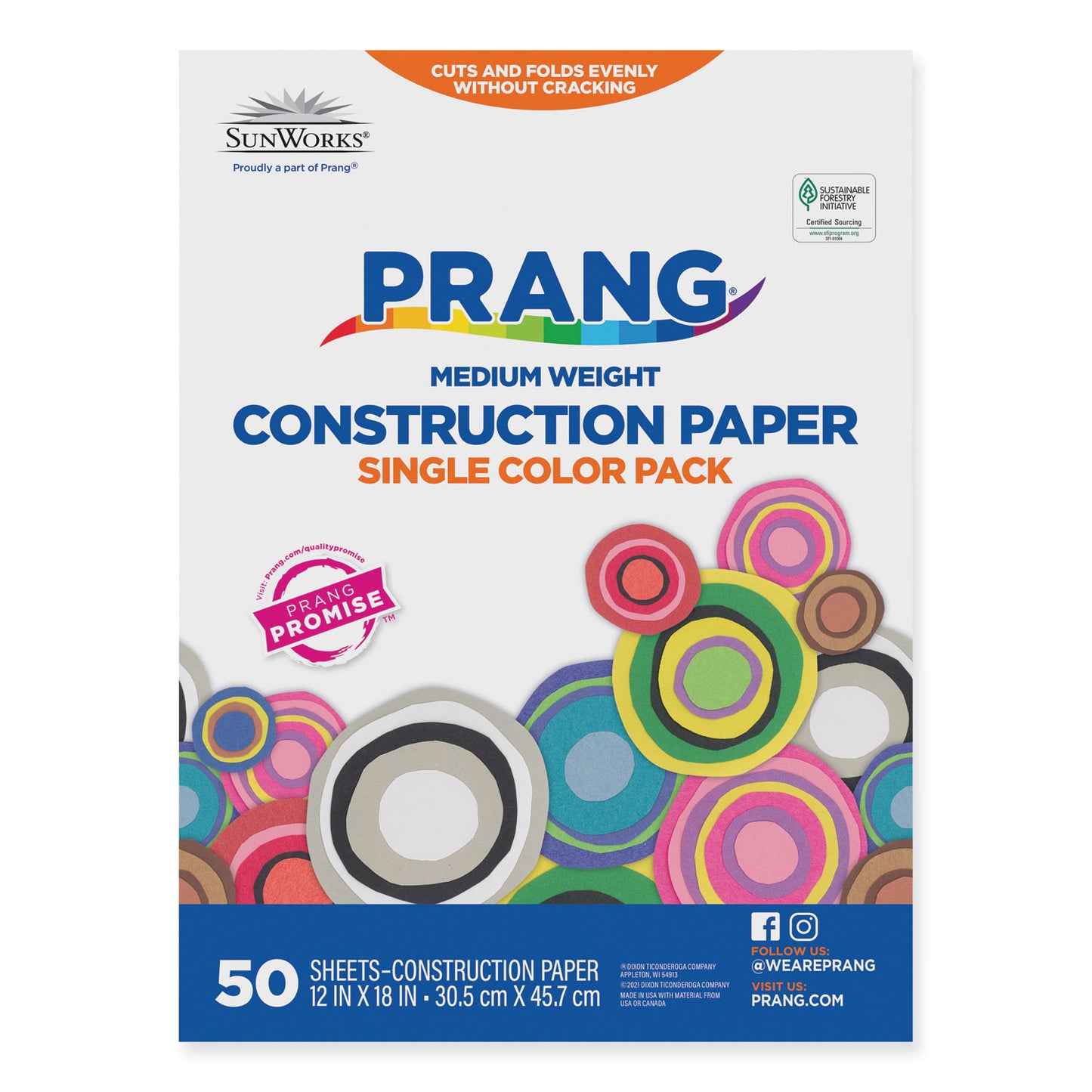 Prang SunWorks Construction Paper, 50 lb Text Weight, 12 x 18, Red, 50/Pack (P6107)