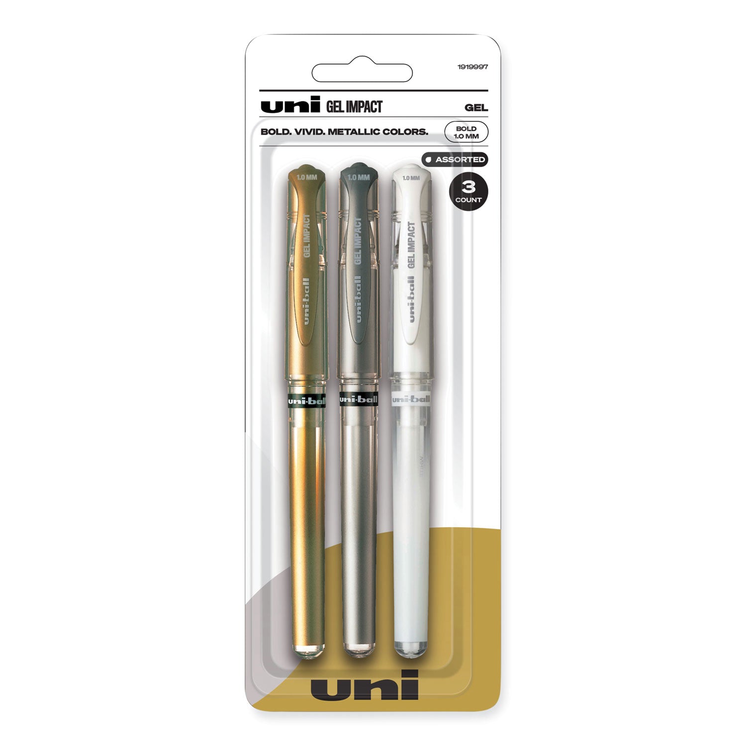 uni-ball Signo Gel Impact Gel Pen, Stick, Bold 1 mm, Assorted Metallic Ink and Barrel Colors, 3/Pack (1919997)