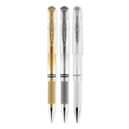 uni-ball Signo Gel Impact Gel Pen, Stick, Bold 1 mm, Assorted Metallic Ink and Barrel Colors, 3/Pack (1919997)