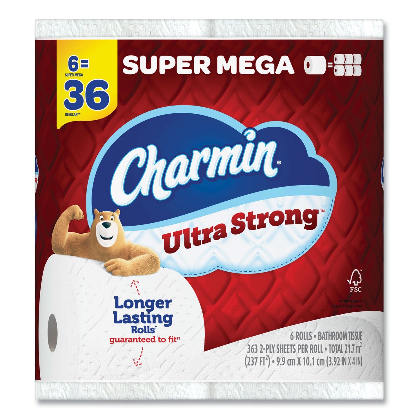 Charmin Ultra Strong Bathroom Tissue, Super Mega Rolls, Septic Safe, 2-Ply, White, 363 Sheet Roll, 6 Rolls/Pack, 3 Packs/Carton (04306)