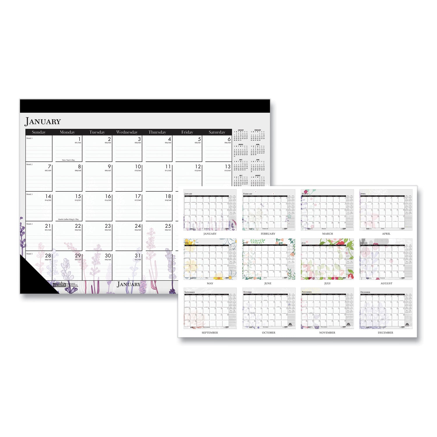 House of Doolittle Recycled Desk Pad Calendar, Wild Flowers Artwork, 22 x 17, White Sheets, Black Binding/Corners,12-Month (Jan-Dec): 2025 (197)