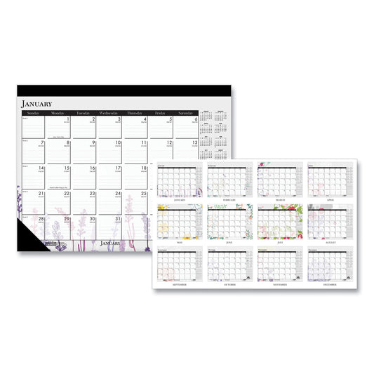 House of Doolittle Recycled Desk Pad Calendar, Wild Flowers Artwork, 22 x 17, White Sheets, Black Binding/Corners,12-Month (Jan-Dec): 2025 (197)