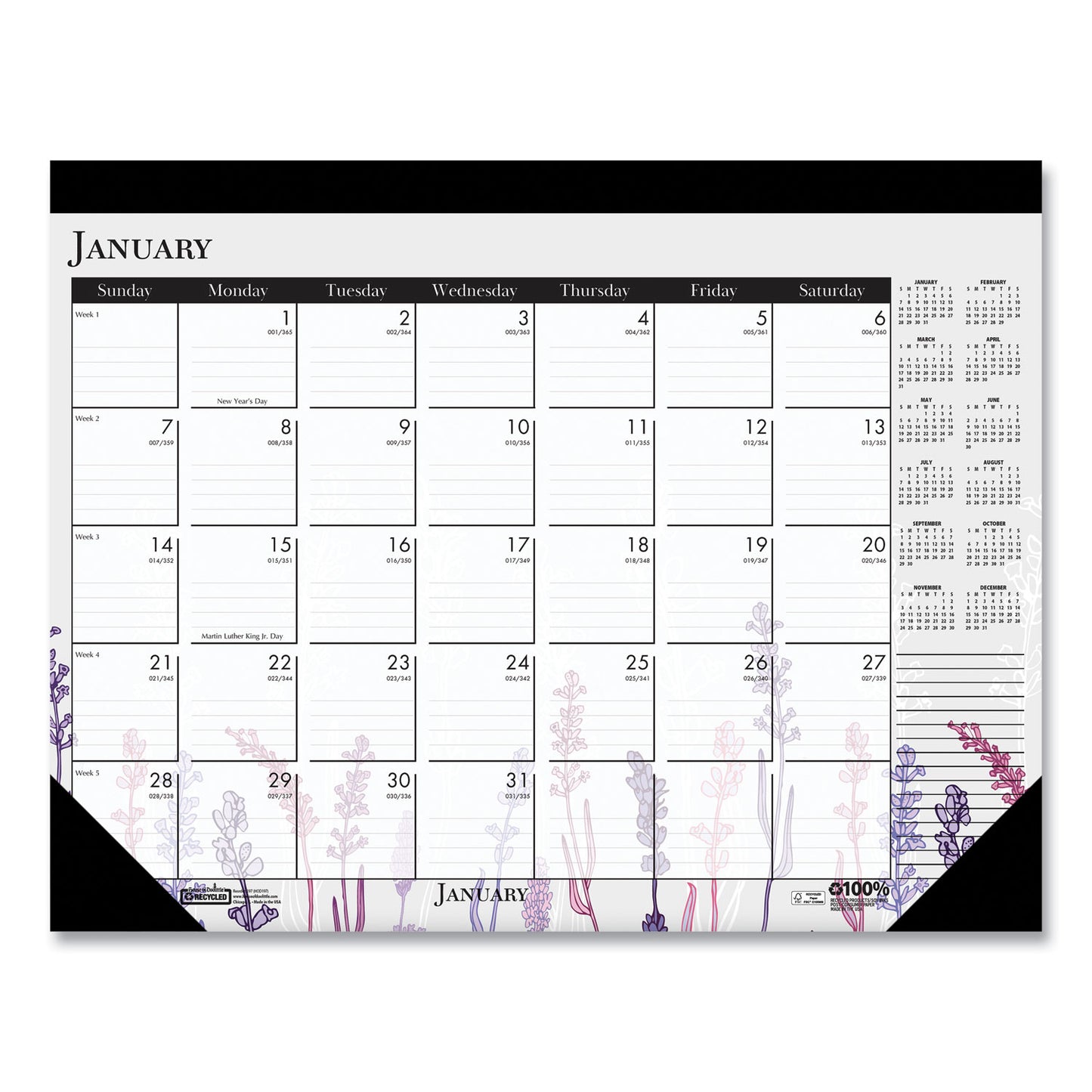 House of Doolittle Recycled Desk Pad Calendar, Wild Flowers Artwork, 22 x 17, White Sheets, Black Binding/Corners,12-Month (Jan-Dec): 2025 (197)