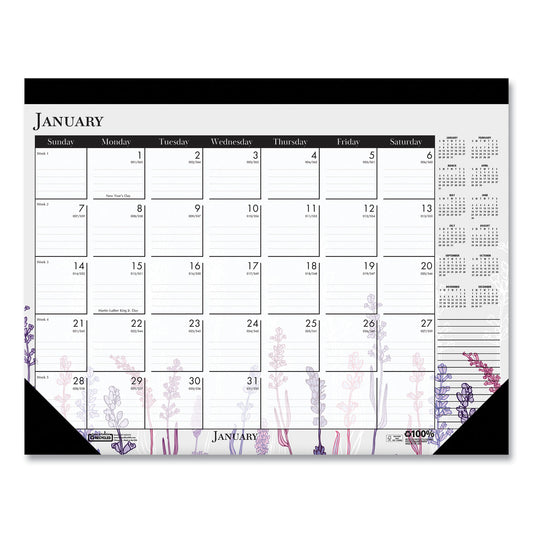 House of Doolittle Recycled Desk Pad Calendar, Wild Flowers Artwork, 22 x 17, White Sheets, Black Binding/Corners,12-Month (Jan-Dec): 2025 (197)