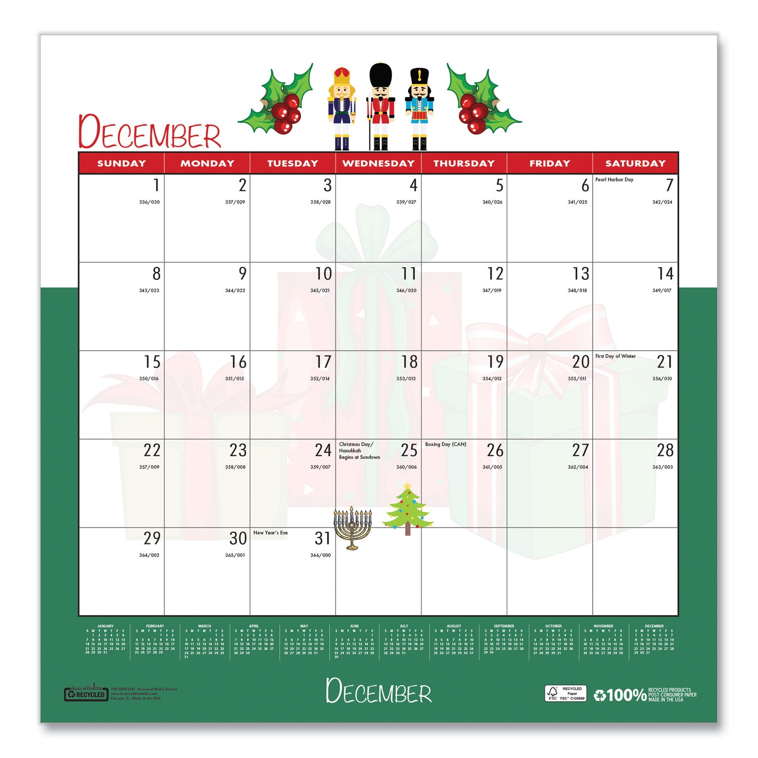 House of Doolittle Recycled Seasonal Wall Calendar, Illustrated Seasons Artwork, 12 x 12, 12-Month (Jan to Dec): 2025 (338)