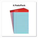 Universal Perforated Ruled Writing Pads, Narrow Rule, Red Headband, 50 Assorted Pastels 5 x 8 Sheets, 6/Pack (63016)