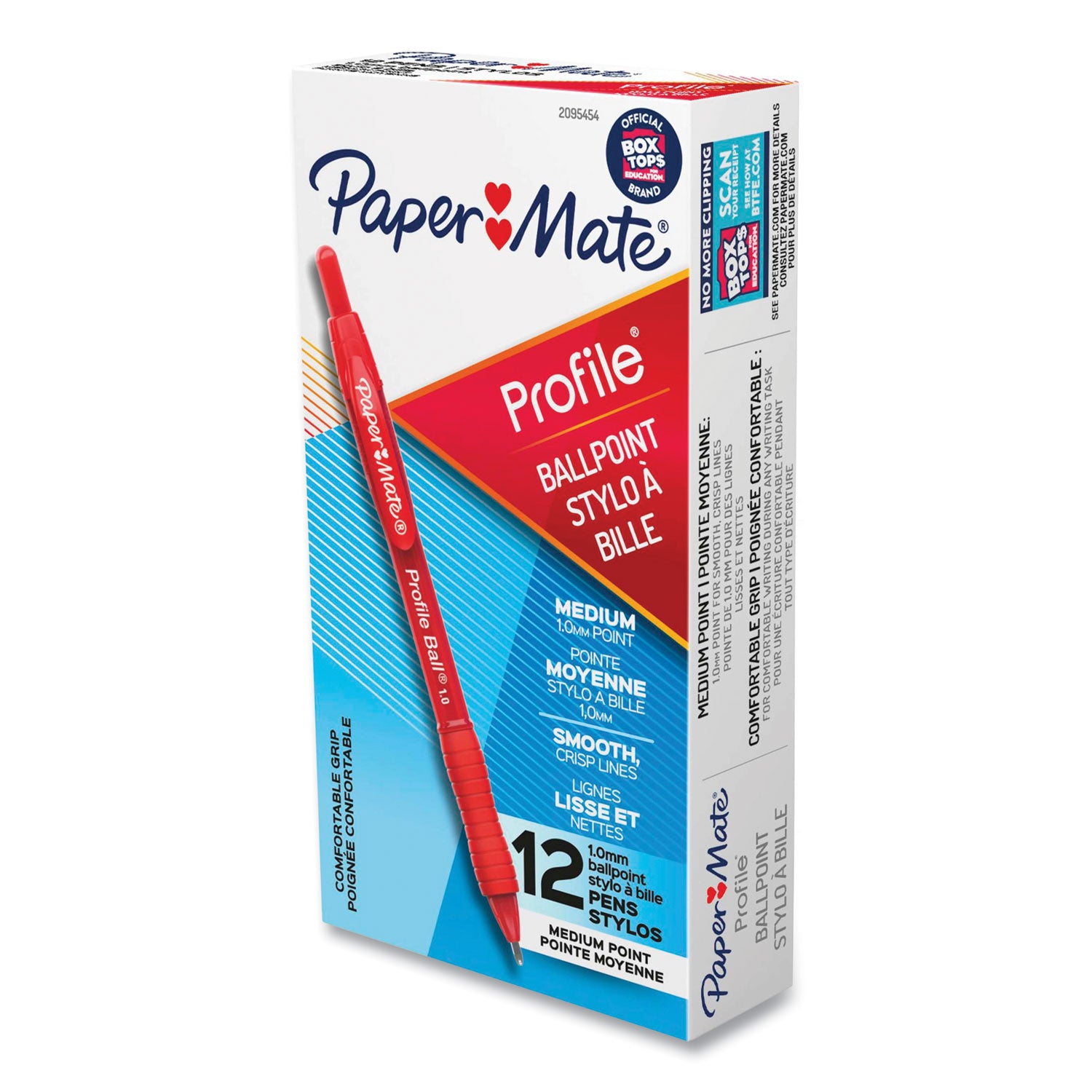 Paper Mate Profile Ballpoint Pen, Retractable, Medium 1 mm, Red Ink, Translucent Red Barrel, Dozen (2095454)