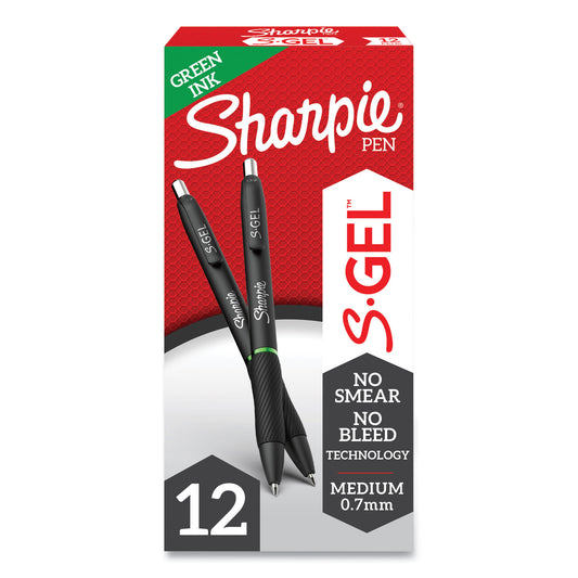 Sharpie S-Gel High-Performance Gel Pen, Retractable, Medium 0.7 mm, Green Ink, Black Barrel, Dozen (2126216)